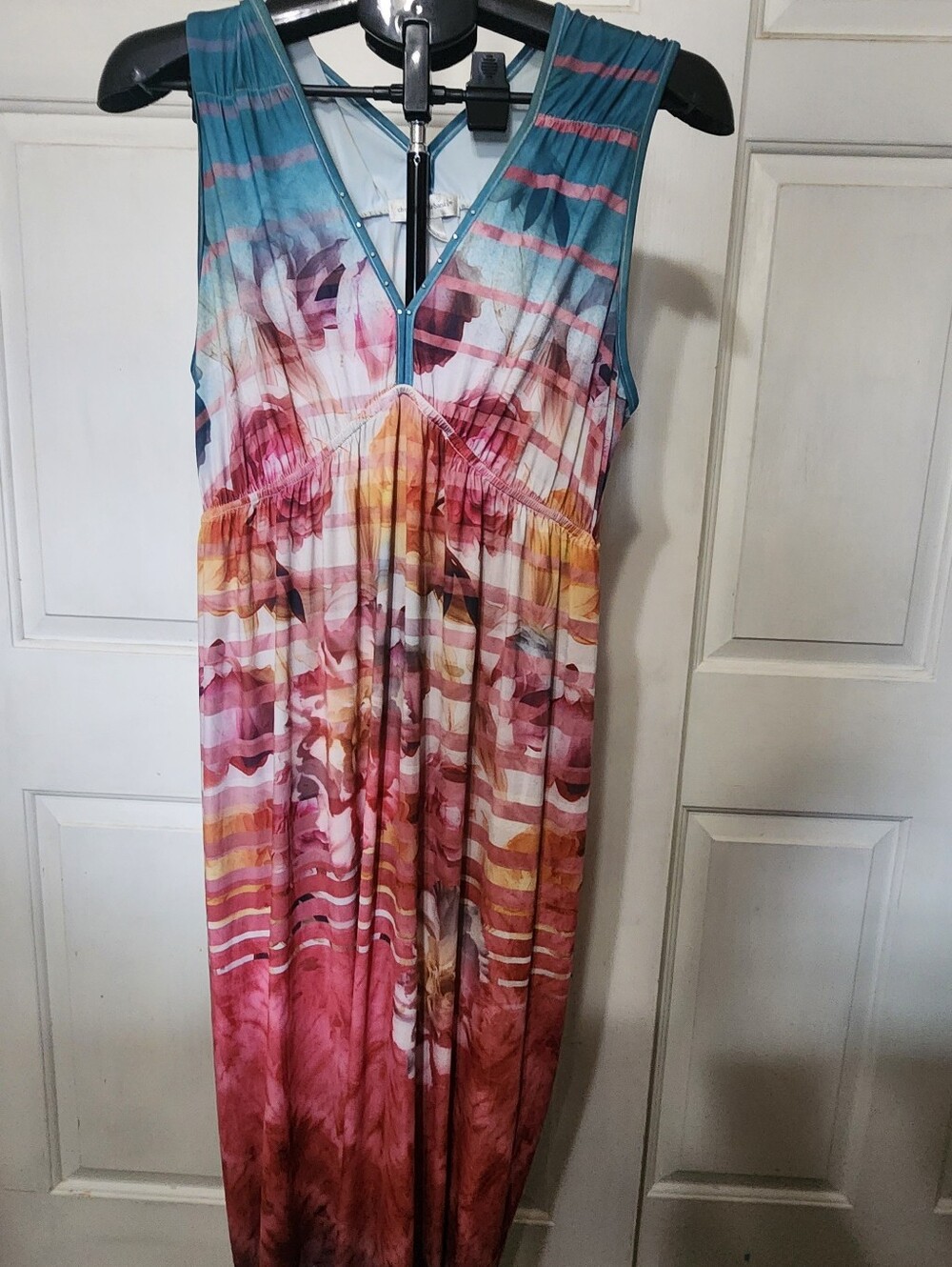 Christopher & Banks Floral Abstract Stripe Tank Maxi Dress Large NWT Multicolor
